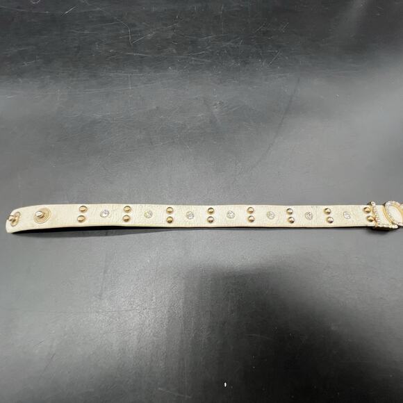 Yik Fung Rhinestone Studded Love White Leather Wrap Bracelet Snap Closure - Picture 5 of 11